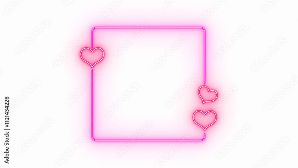 valentines day hearts and square frame neon lights isolated on transparent background, png romantic love overlay social media design element valentines day hearts and square frame neon lights isolated on transparent background, png romantic love overlay social media design element
