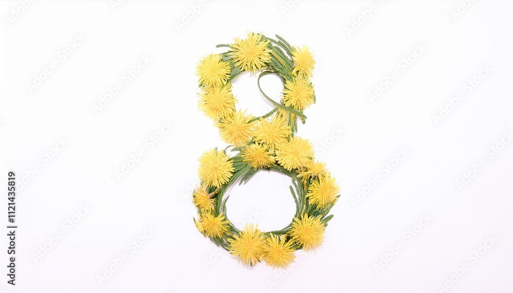 Celebrate International Women's Day with Vibrant Mimosa Blossoms in the Shape of 8. Stunning Symbol of March 8th, Spring, Renewal, and Empowerment with Copy Space for Your Personal Message Celebrate International Women's Day with Vibrant Mimosa Blossoms in the Shape of 8. Stunning Symbol of March 8th, Spring, Renewal, and Empowerment with Copy Space for Your Personal Message