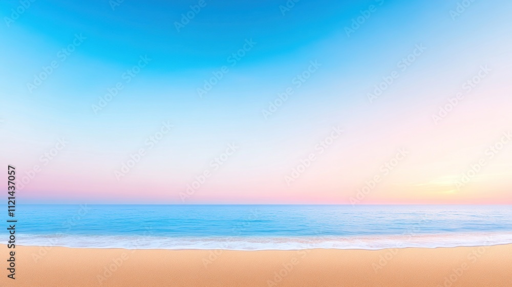 Obraz premium Serene beach scene at sunset with calm waters and pastel skies.