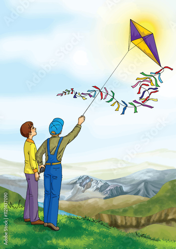 Children flying kites on the plateau.