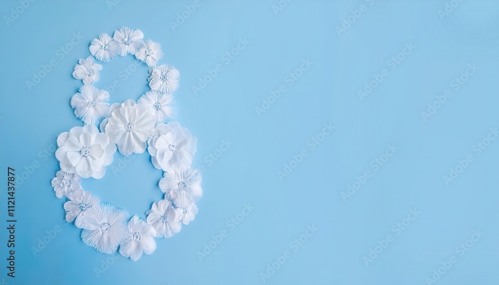 Naklejka premium Celebrate Women's Day on March 8 with Elegant White Floral Designs Symbolizing Spring, Feminine Strength, and Renewal. Perfect for Social Media Posts, Invitations, and Seasonal Marketing Campaigns