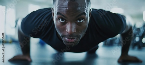 Focused Fitness: Man Doing Push-Ups in Gym