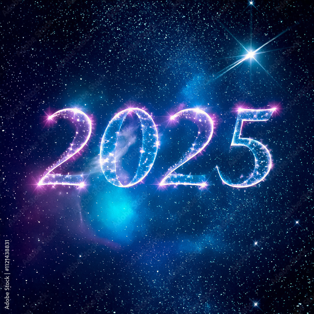 cosmic parade of planets, stars, and comets, with stardust swirling to form the glowing numbers '2025,' all set against a breathtaking galaxy filled with vibrant nebulae. cosmic parade of planets, stars, and comets, with stardust swirling to form the glowing numbers '2025,' all set against a breathtaking galaxy filled with vibrant nebulae.