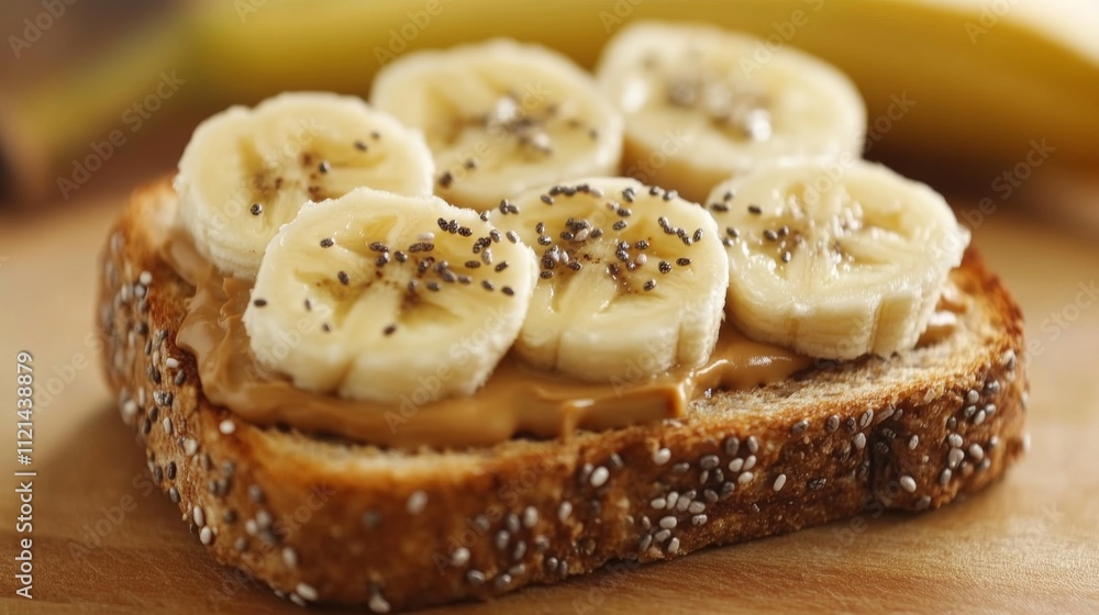 Healthy Whole Grain Toast with Peanut Butter and Banana Slices Healthy Whole Grain Toast with Peanut Butter and Banana Slices