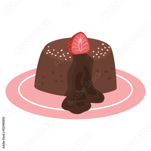 Chocolate Lava Cake cartoon flat illustration