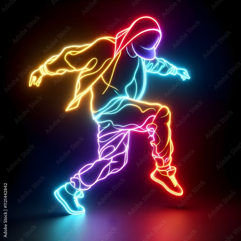 illustration of a hip-hop dancer in vibrant line style neon colors illustration of a hip-hop dancer in vibrant line style neon colors