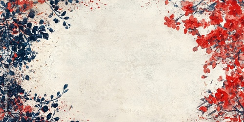 Abstract Red and Blue Floral Splash on Textured Background. Suitable for creative, artistic, or decorative projects.