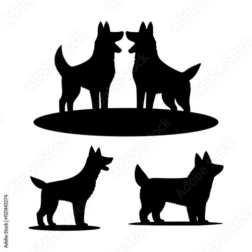 Silhouette vector illustration design of Dogs in Various Poses