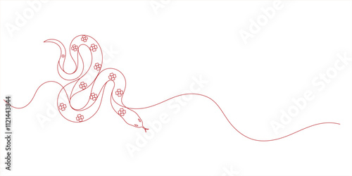 Year of snake 2025 Chinese New Year line art style vector on transparent background