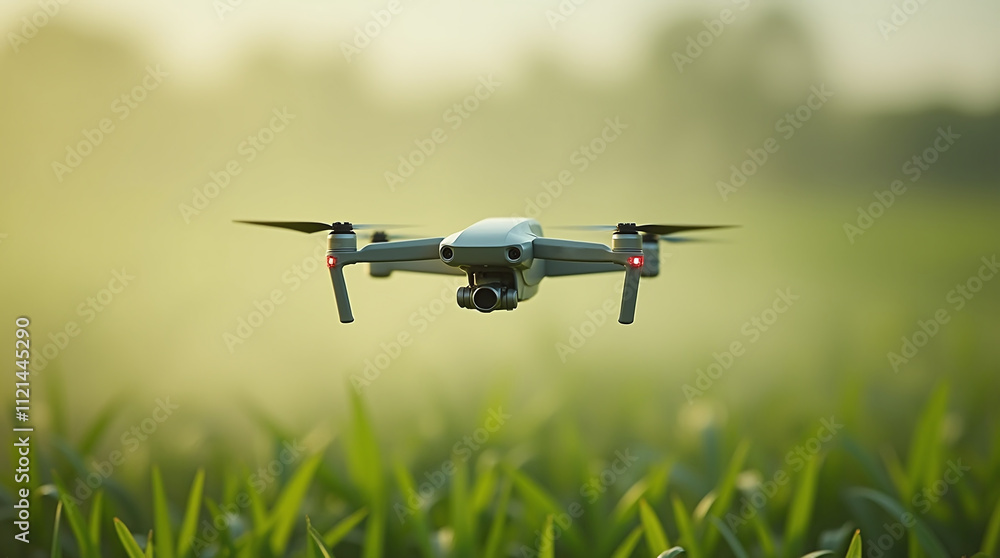 Industrial Drone Flies Over Green Field Spraying Pesticides against Insects and Better Crops and Harvest, Technology and Agriculture Industrial Drone Flies Over Green Field Spraying Pesticides against Insects and Better Crops and Harvest, Technology and Agriculture