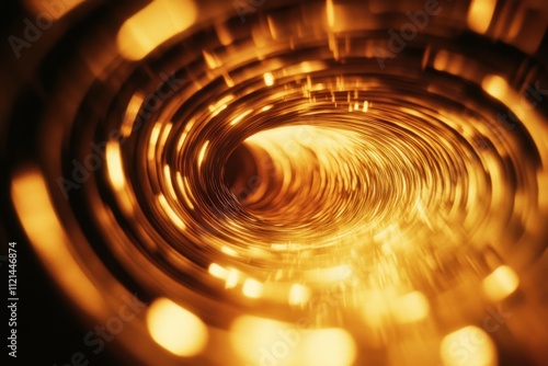 A luminous, golden spiral tunnel draws viewers into an abstract, glowing vortex, symbolizing endless possibilities and the allure of unknown dimensions. photo