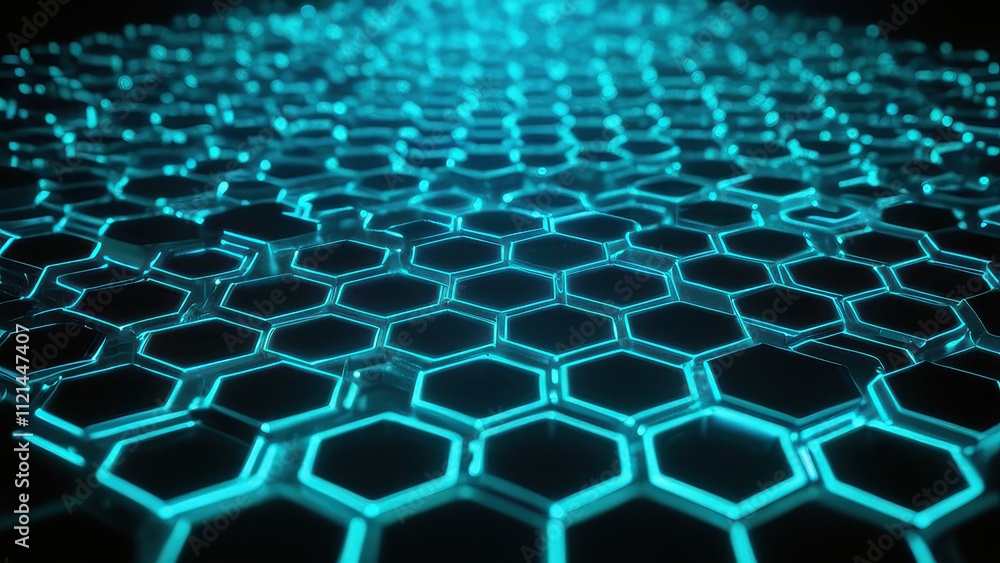 A stunning futuristic design featuring glowing blue hexagons, perfect for technology and digital art themes A stunning futuristic design featuring glowing blue hexagons, perfect for technology and digital art themes