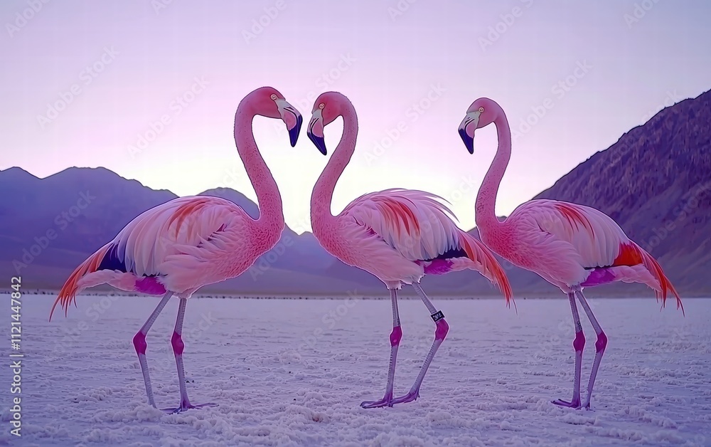 Fototapeta premium Elegant Flamingos Standing Gracefully in Serene Landscape