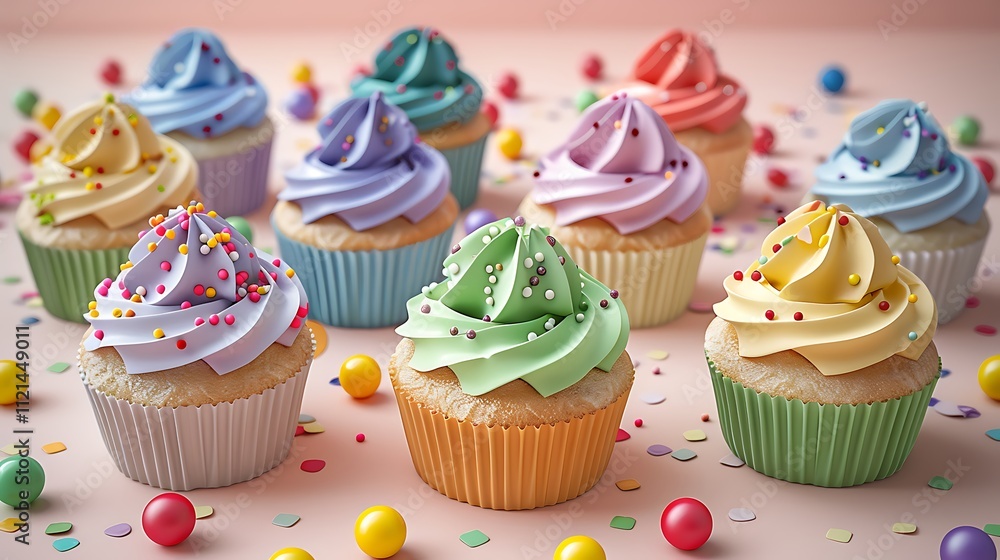 Vanilla cupcakes with colorful frosting. Vanilla cupcakes with colorful frosting.