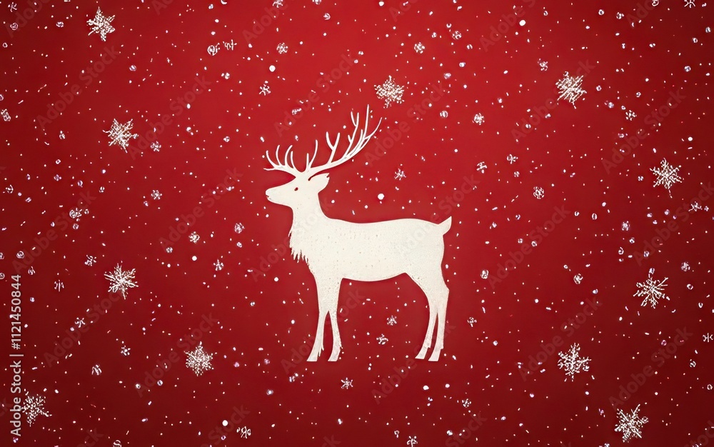 White reindeer silhouette on red snowflake background. White reindeer silhouette on red snowflake background.