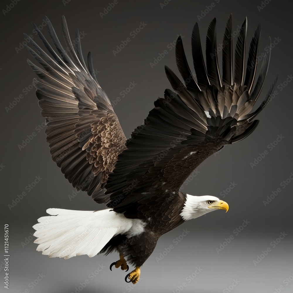 Obraz premium Majestic Bald Eagle in Flight with Outstretched Wings and Sharp Eyes
