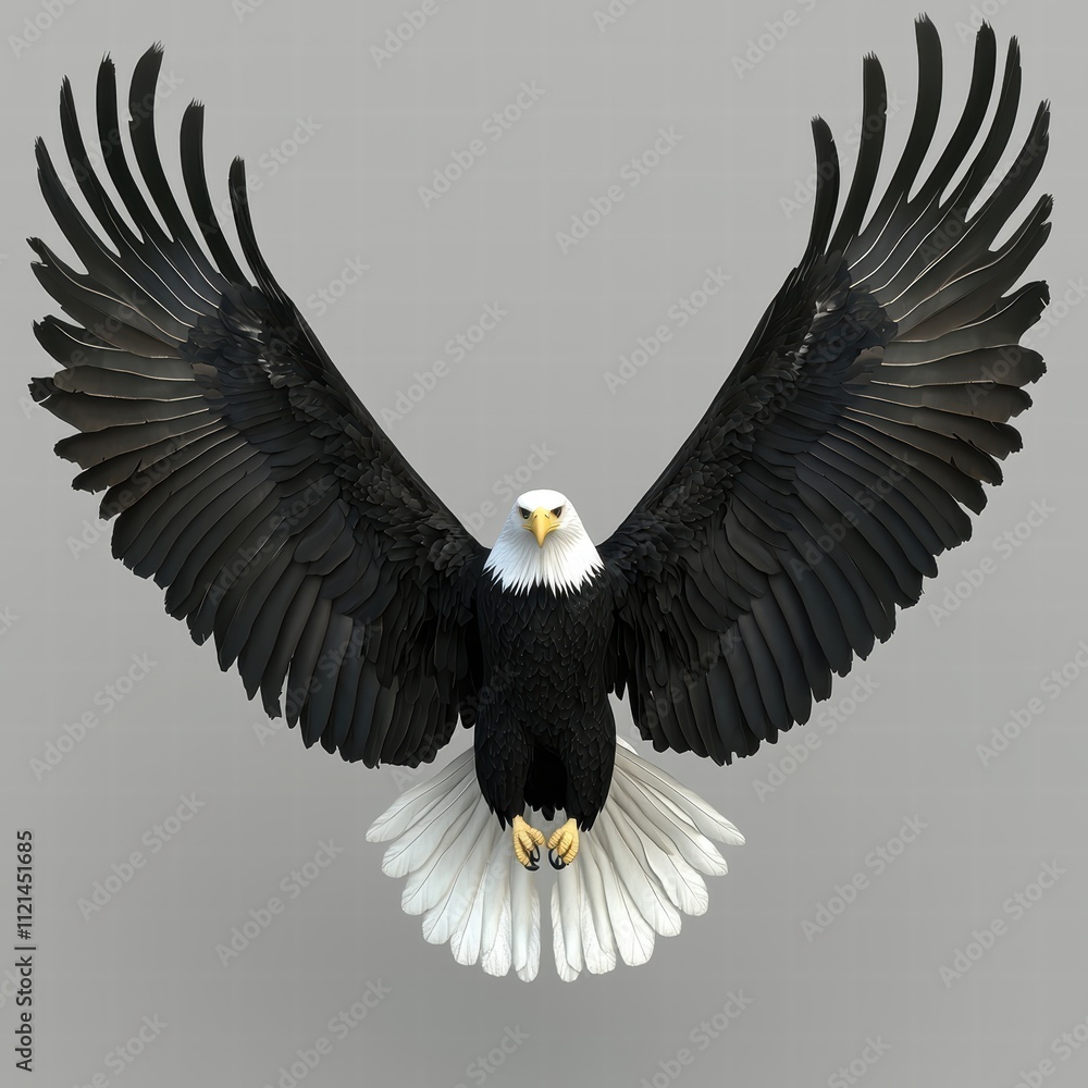 Fototapeta premium Majestic Bald Eagle with Outstretched Wings in Dynamic Pose