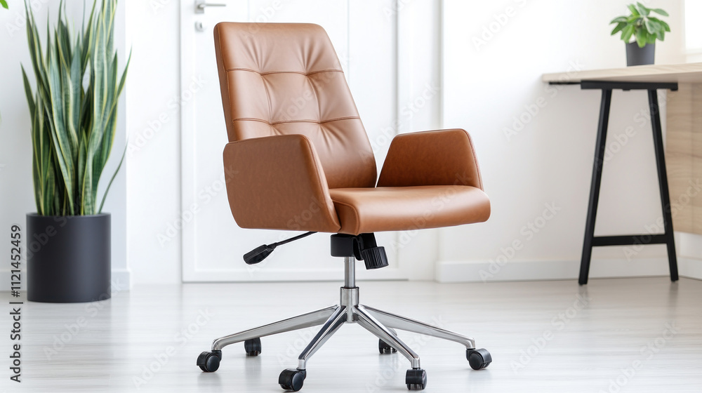 Brown office chair with back and armrests, business concept and power Brown office chair with back and armrests, business concept and power