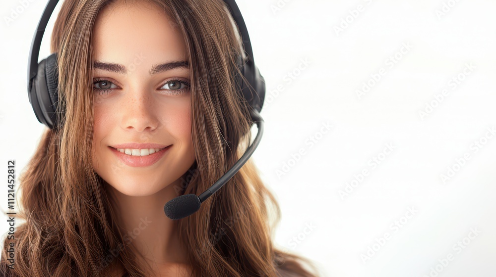 Support agent smiling while assisting customers through live support Support agent smiling while assisting customers through live support