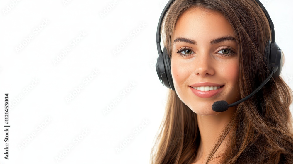 Cheerful woman providing live support as a call center agent Cheerful woman providing live support as a call center agent