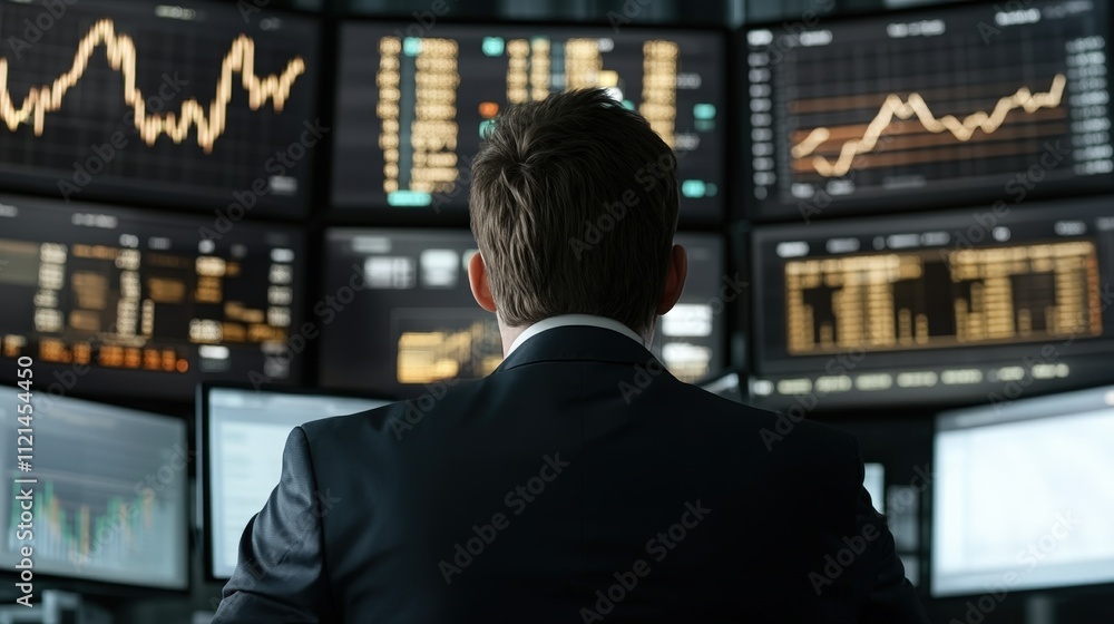 Trader Monitoring Stock Market Charts and Data in Real Time at Financial Trading Desk Trader Monitoring Stock Market Charts and Data in Real Time at Financial Trading Desk