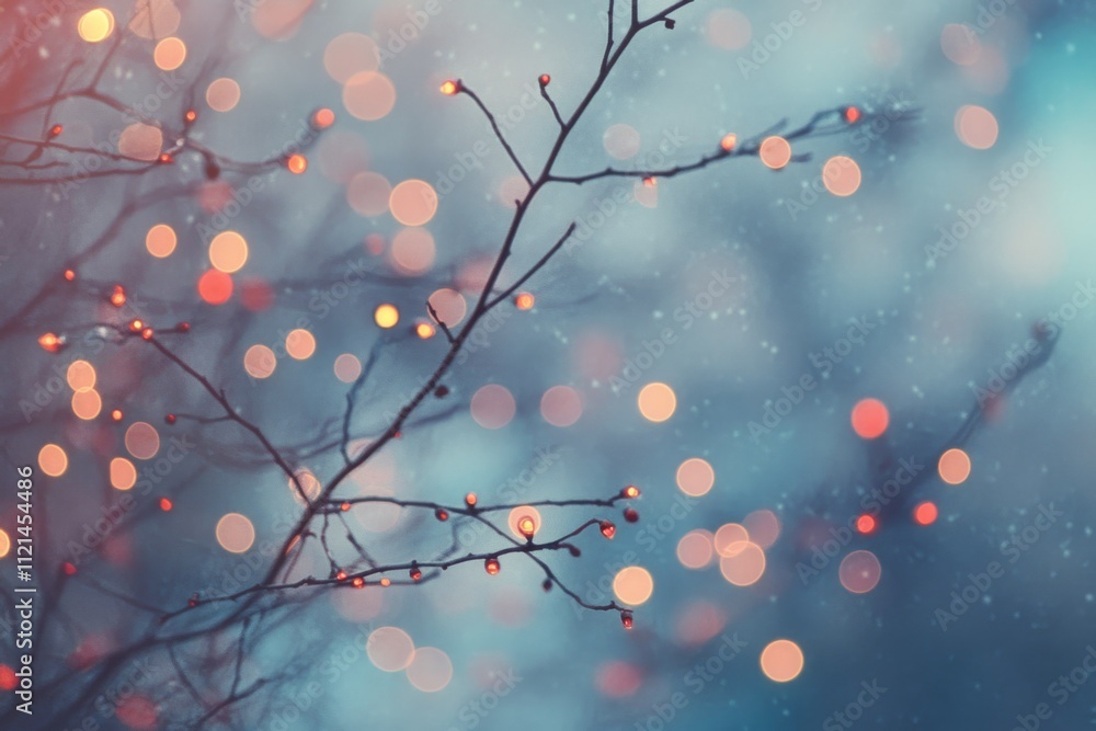 Bare branches adorned with vibrant bokeh lights create a magical, wintry atmosphere, evoking festive dreams. Bare branches adorned with vibrant bokeh lights create a magical, wintry atmosphere, evoking festive dreams.