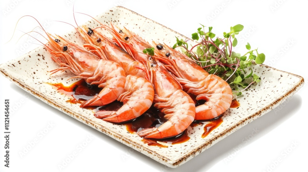 Fresh Shrimp Dish with Garnish Served on a Decorative Plate Fresh Shrimp Dish with Garnish Served on a Decorative Plate