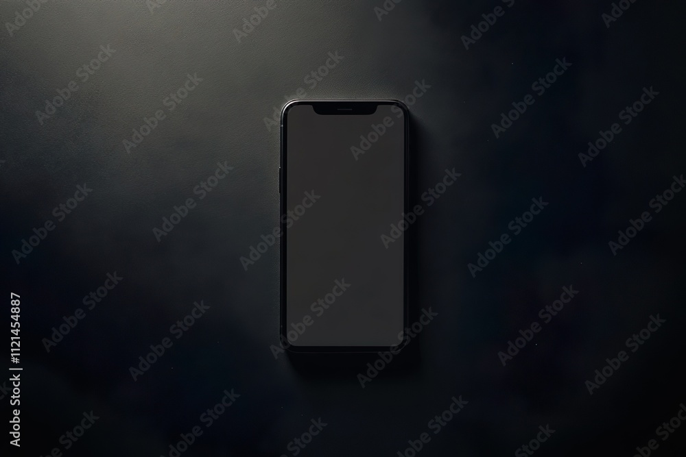 Minimalist Smartphone on Dark Background. Suitable for themes like technology, modern lifestyle, minimalism, and innovation.