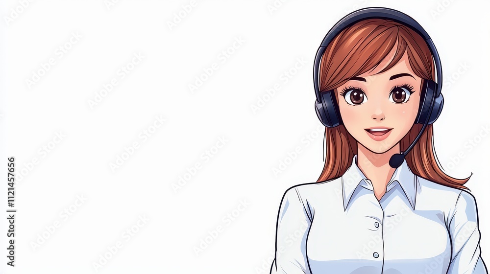Friendly anime support agent assisting customers in a modern service environment Friendly anime support agent assisting customers in a modern service environment