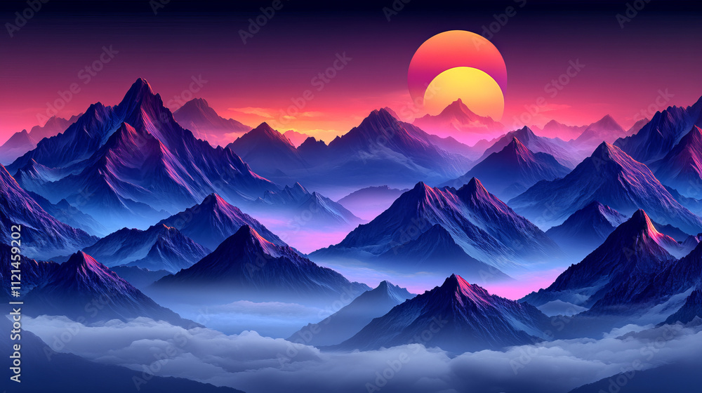 vibrant sunset over a majestic mountain range vibrant sunset over a majestic mountain range