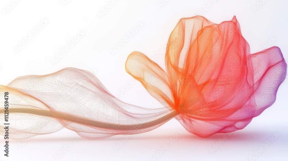 Translucent flower with flowing petals on white background. Translucent flower with flowing petals on white background.