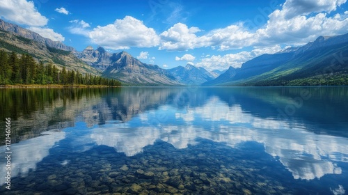 Serene Mountain Lake Reflection in Glacier National Park