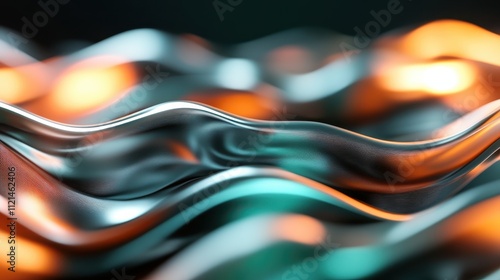 A stunning illustration of metallic waves artistically flowing in vibrant colors, symbolizing transformations and dynamic beauty in visual art form. photo