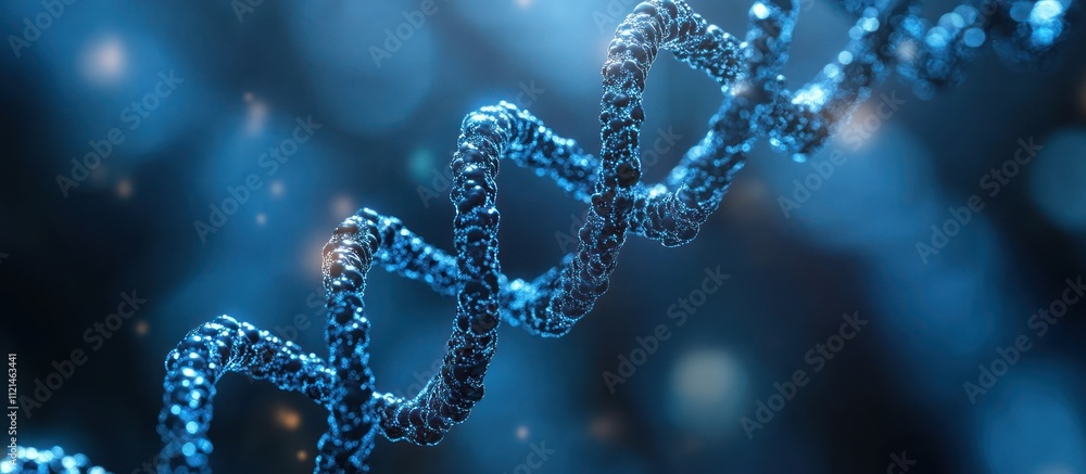 A detailed 3D illustration of a DNA double helix molecule with a blue background. A detailed 3D illustration of a DNA double helix molecule with a blue background.