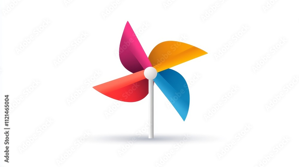 Obraz premium Colorful pinwheel toy with vibrant petals spinning in a light breeze, capturing the joy of childhood and playful energy through bright colors and simple design