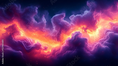 Swirling dramatic cloud formations in vivid cartoon style with glowing textures on a solid black background