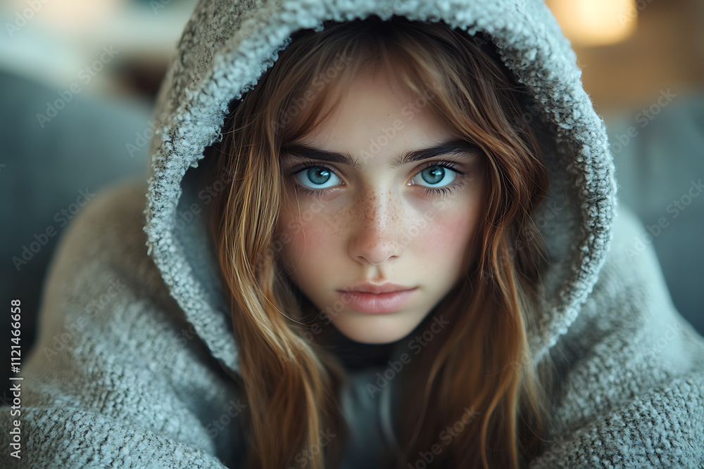 A stubborn teenage girl pulls her hood over her head, avoiding her mom’s apology while sitting on a couch at home.
A stubborn teenage girl pulls her hood over her head, avoiding her mom’s apology while sitting on a couch at home.