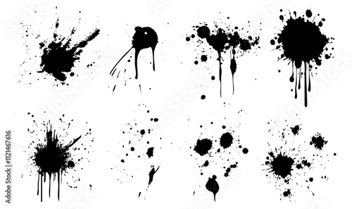 Ink Splatter Vector Set with Paint Drips and Grunge Splash Effects for Graphic Design