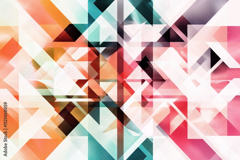 A kaleidoscope of overlapping geometric shapes in a gradient of warm and cool tones. A kaleidoscope of overlapping geometric shapes in a gradient of warm and cool tones.