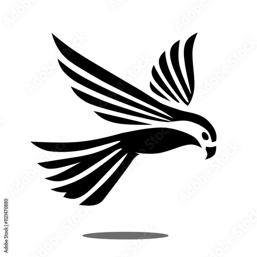 A sleek, minimalist silhouette of an eagle in mid-flight, with its wings extended and sharp contours highlighting its elegance.