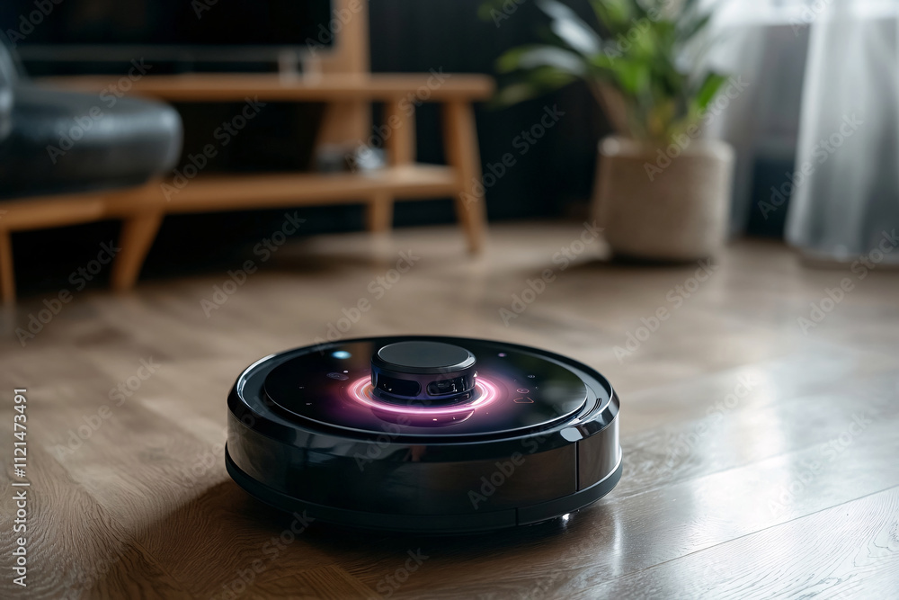 Obraz premium AGI Advanced robotic vacuum cleaner in Modern Home Environment