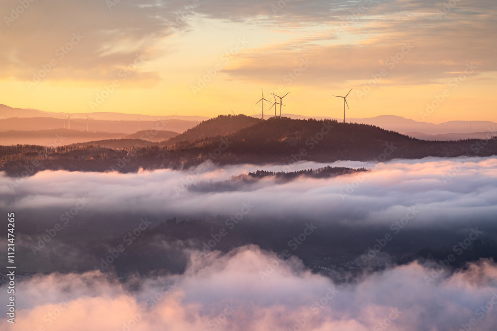 Fototapeta premium Herbstlicher Nebelmorgen im Schwarzwald