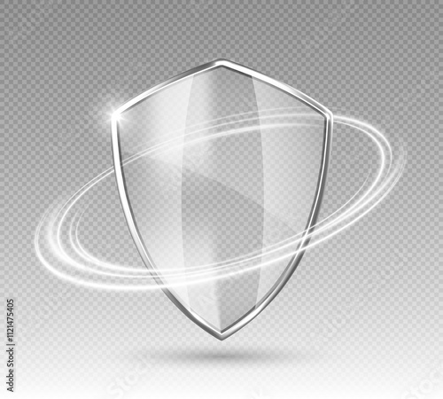 Transparent glass protection shield with glow effect. Safeguard sign. Security concept. Vector illustration