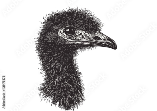 Black emu illustration in vintage engraving style, rodent aquatic animal art, trendy vector design, wildlife print, white background, retro sketch, antique wildlife, classic print art