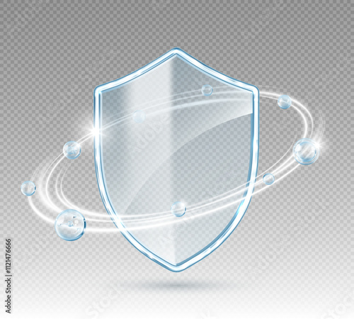 Transparent glass protection shield. Medical health protection concept