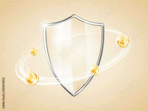 Multivitamin shield concept. Protect the body with vitamin and minerals. Medical health protection