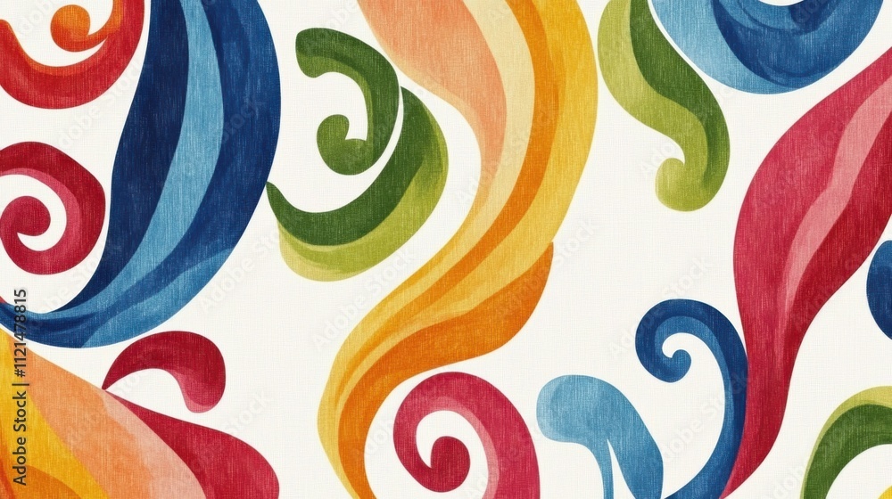 Fototapeta premium Colorful Abstract Pattern Design with Swirls and Leaves