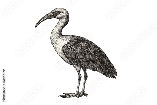 Hand-drawn ibis vector illustration, aquatic animal vintage art, black sketch effect, wildlife print design, antique style, rodent, nature art, wildlife vector, classic drawing photo