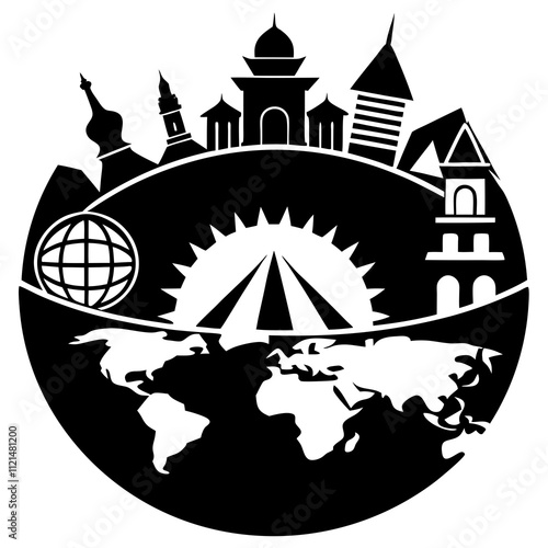 World Attractions Freehand Vector Illustration