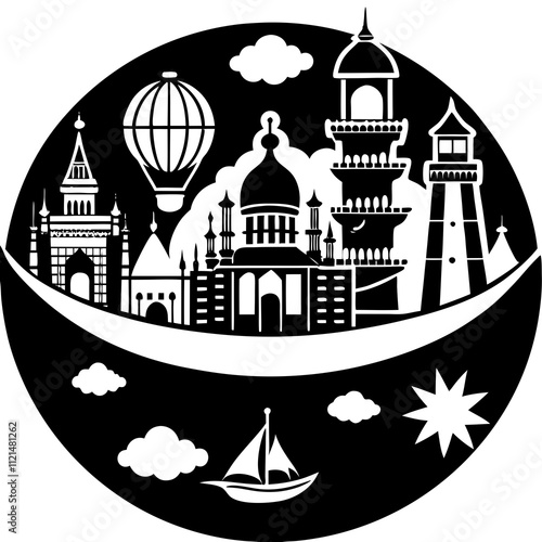 World Attractions Freehand Vector Illustration